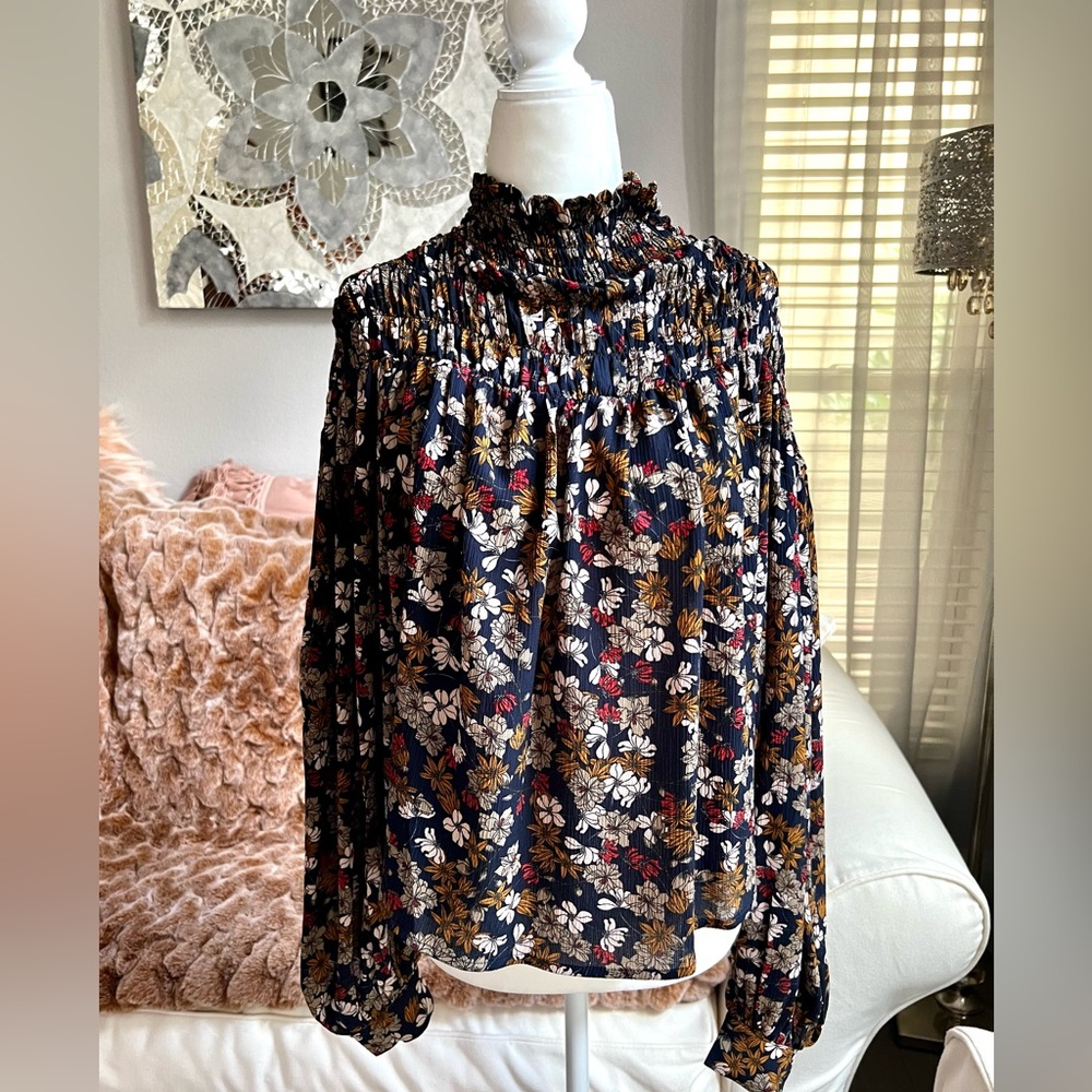 Vici mock neck ruffle blouse